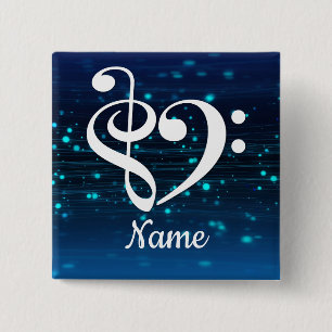 Treble Clef Bass Clef Heart Blue Nebula Customised 15 Cm Square Badge