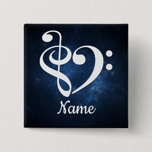Treble Clef Bass Clef Heart Blue Nebula Customised 15 Cm Square Badge