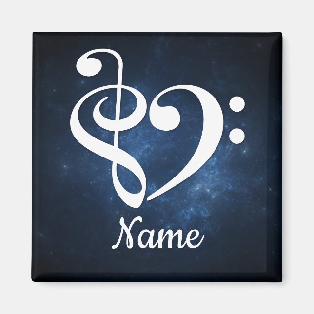 Treble Clef Bass Clef Heart Blue Nebula Customised Magnet (Front)