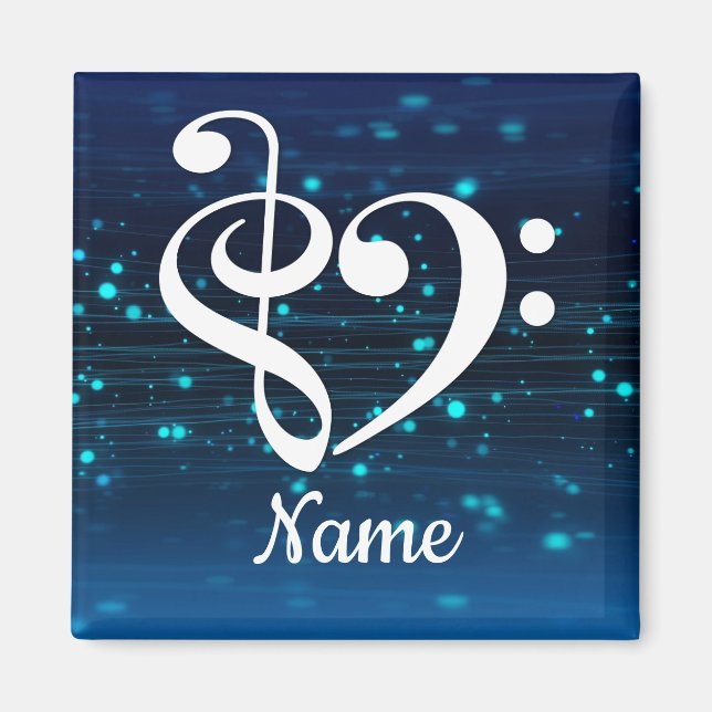 Treble Clef Bass Clef Heart Blue Nebula Customised Magnet (Front)
