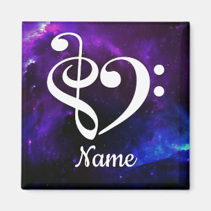 Treble Clef Bass Clef Heart Blue Nebula Customised Magnet