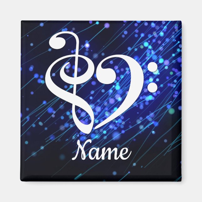Treble Clef Bass Clef Heart Blue Nebula Customised Magnet (Front)