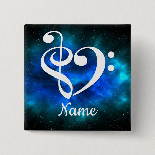 Treble Clef Bass Clef Heart Blue Nebula Customized 15 Cm Square Badge