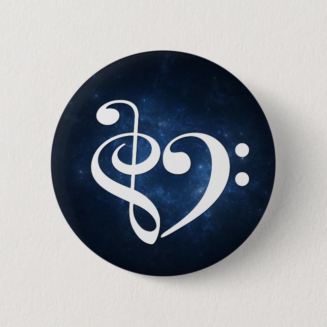 Treble Clef Bass Clef Heart Dark Blue Nebula 6 Cm Round Badge (Front)