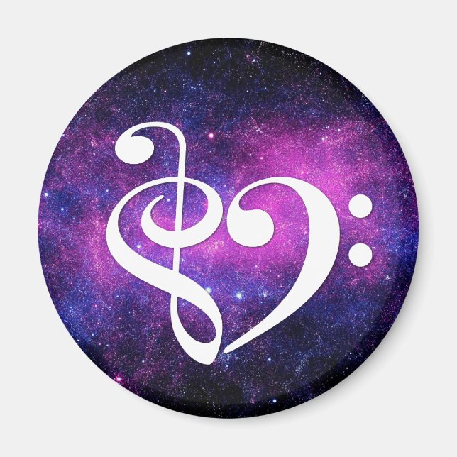 Treble Clef Bass Clef Heart Fuchsia Purple Nebula Magnet (Front)