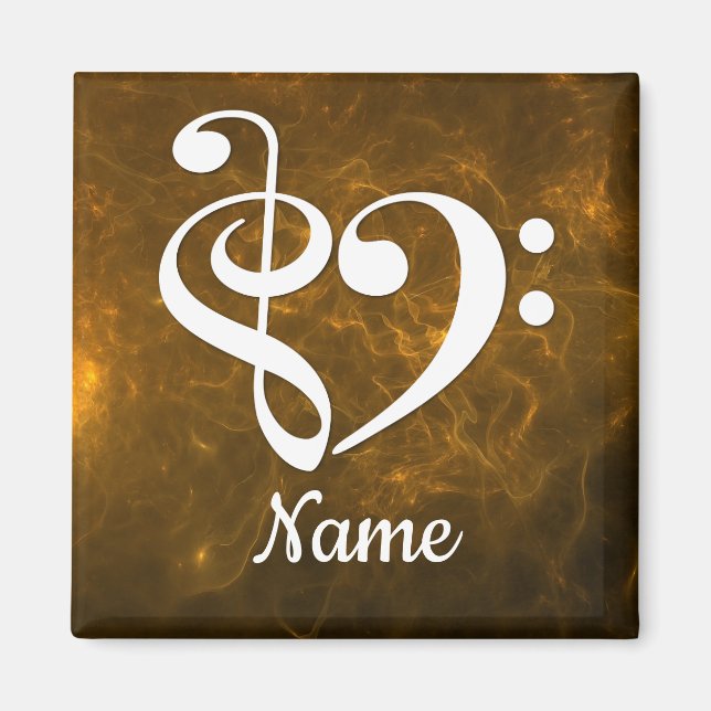 Treble Clef Bass Clef Heart Gold Nebula Customised Magnet (Front)