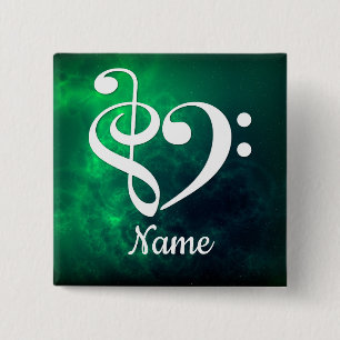 Treble Clef Bass Clef Heart Green Nebula Custom 15 Cm Square Badge