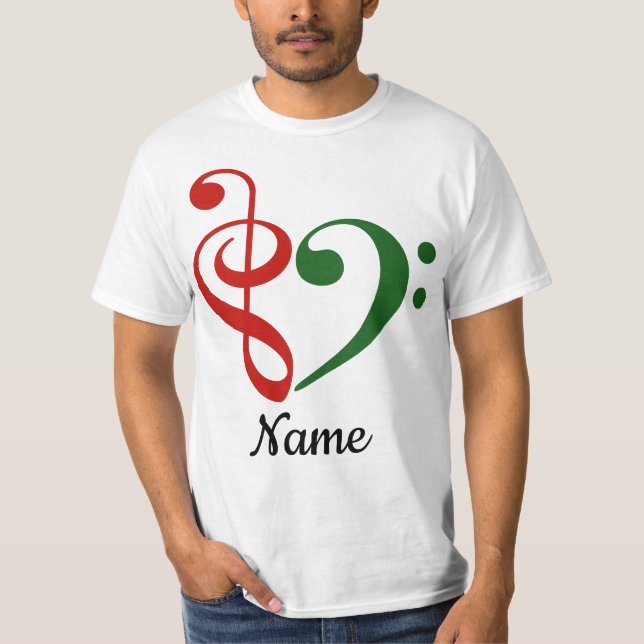 Treble Clef Bass Clef Heart Holiday Customised T-Shirt (Front)