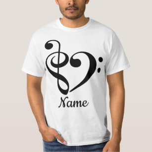Treble Clef Bass Clef Heart Music Lover Customised T-Shirt
