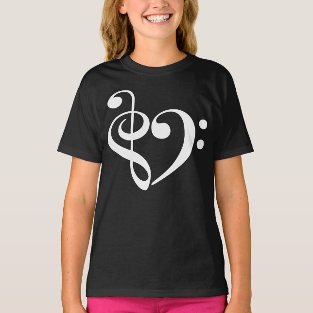 Treble Clef Bass Clef Heart Music Lover T-Shirt (Front)