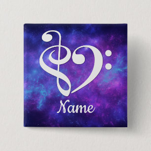 Treble Clef Bass Clef Heart Nebula Customised 15 Cm Square Badge