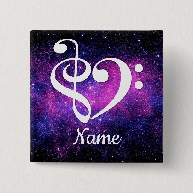 Treble Clef Bass Clef Heart Nebula Customised 15 Cm Square Badge (Front)