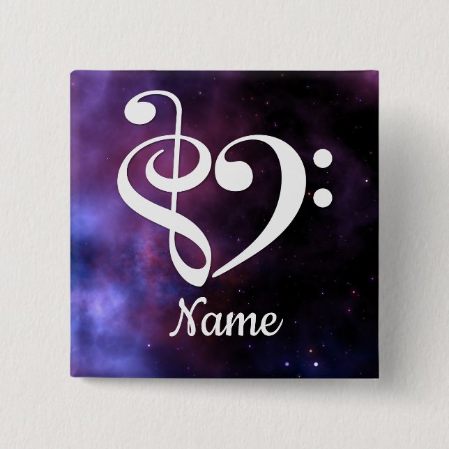 Treble Clef Bass Clef Heart Nebula Customised 15 Cm Square Badge (Front)