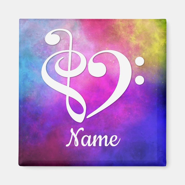 Treble Clef Bass Clef Heart Pink Nebula Customised Magnet (Front)