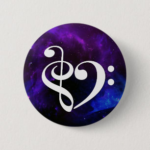 Treble Clef Bass Clef Heart Purple Blue Nebula 6 Cm Round Badge