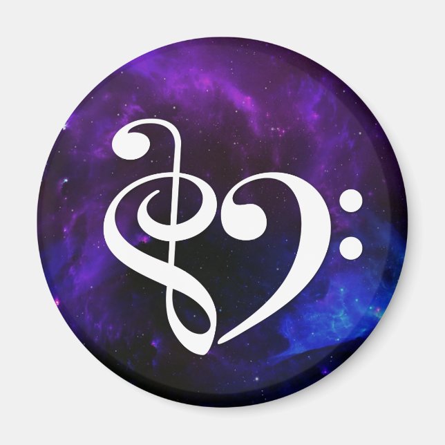 Treble Clef Bass Clef Heart Purple Blue Nebula Magnet (Front)