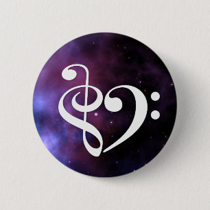 Treble Clef Bass Clef Heart Purple Haze Nebula 6 Cm Round Badge