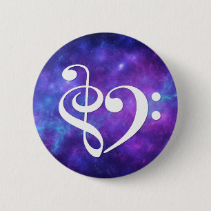 Treble Clef Bass Clef Heart Purple Teal Nebula 6 Cm Round Badge