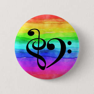 Treble Clef Bass Clef Heart Rainbow Watercolor 6 Cm Round Badge