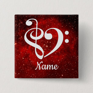 Treble Clef Bass Clef Heart Red Nebula Customised 15 Cm Square Badge