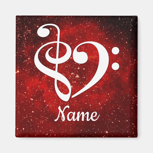 Treble Clef Bass Clef Heart Red Nebula Customised Magnet (Front)