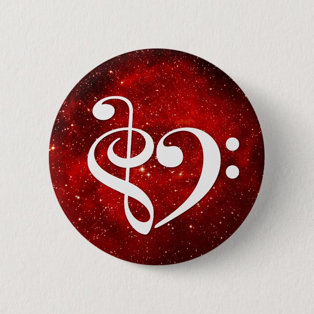 Treble Clef Bass Clef Heart Red Rosette Nebula 6 Cm Round Badge (Front)