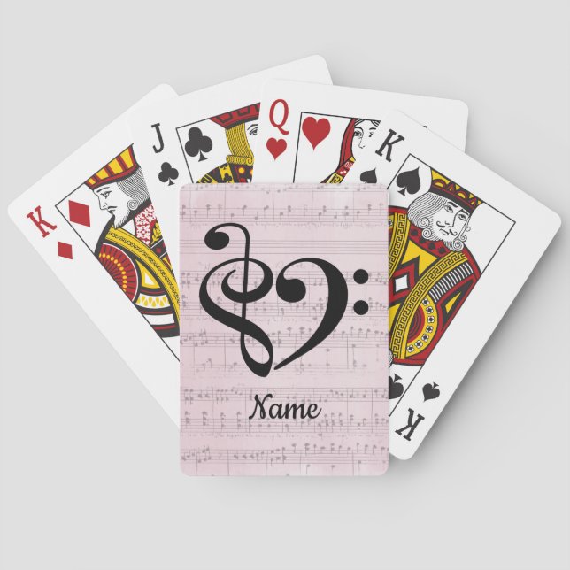 Treble Clef Bass Clef Heart Sheet Music Customised Playing Cards (Back)