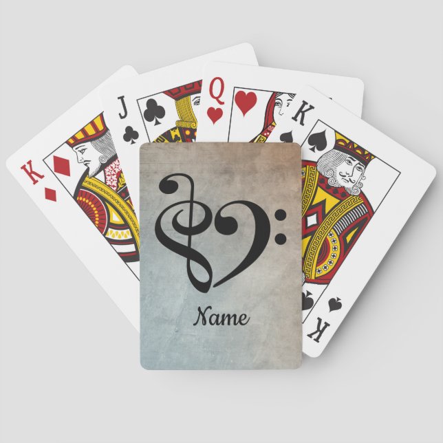 Treble Clef Bass Clef Heart Sheet Music Customised Playing Cards (Back)