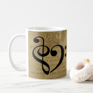 Treble Clef Bass Clef Heart Vintage Sheet Music Coffee Mug