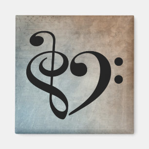 Treble Clef Bass Clef Heart Vintage Sheet Music Magnet