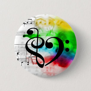Treble Clef Bass Clef Heart Watercolor Sheet Music 6 Cm Round Badge