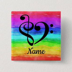 Treble Clef Bass Clef Music Heart Customised 15 Cm Square Badge