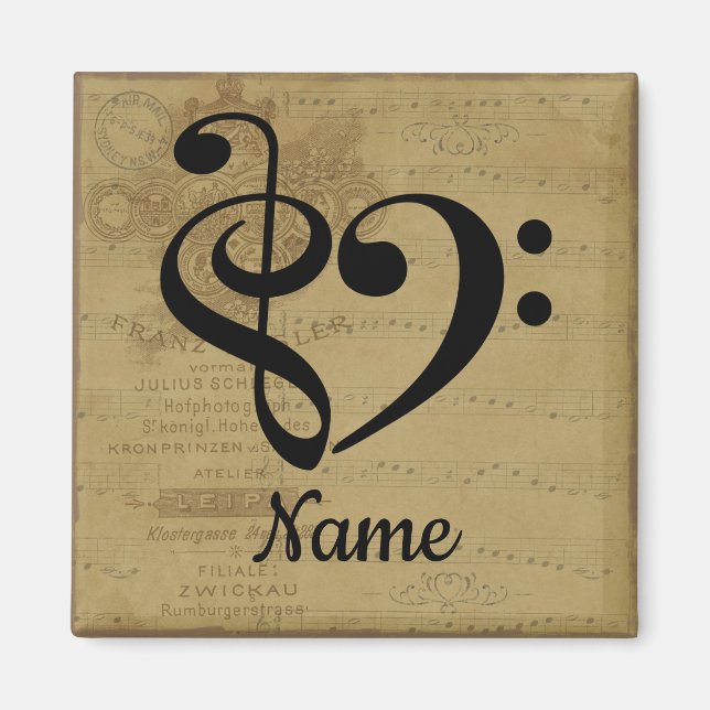 Treble Clef Bass Clef Music Heart Customised Magnet (Front)