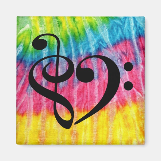 Treble Clef Bass Clef Music Heart Rainbow Tie-Dye Magnet (Front)