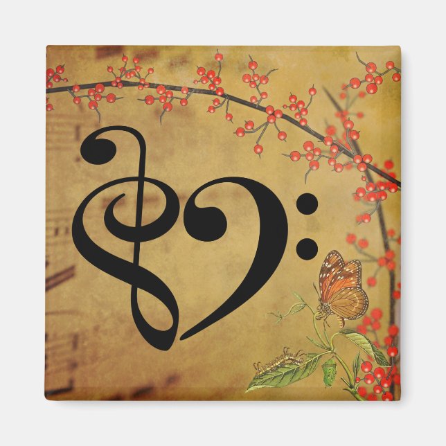 Treble Clef Bass Clef Musical Heart Sheet Music Magnet (Front)