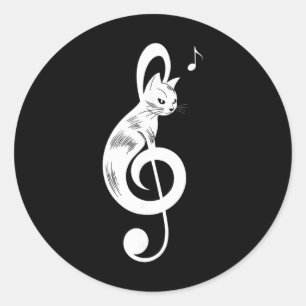 Treble Clef Black Cat Music Kitten Notes Musician Classic Round Sticker