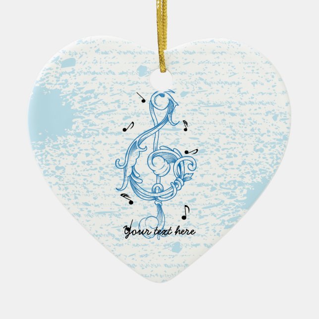 Treble clef blue scrollwork sol note key ceramic tree decoration (Front)