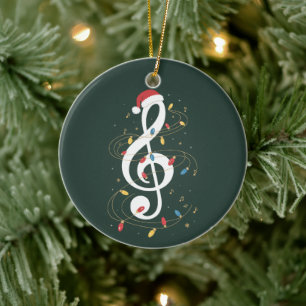 Treble Clef Christmas Lights Music Lover Musician Ceramic Ornament