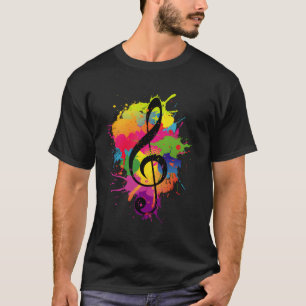 Treble Clef Colourful Paint Splatters Music Theory T-Shirt