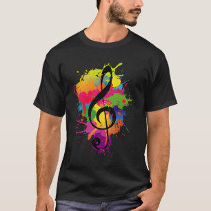 Treble Clef Colourful Paint Splatters Music Theory T-Shirt