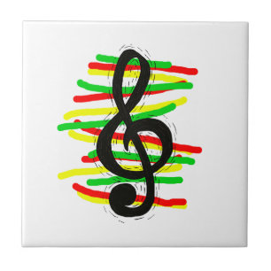 Treble Clef Graphic Black with Red Yellow Green Tile
