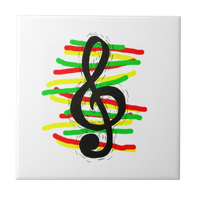 Treble Clef Graphic Black with Red Yellow Green Tile (Front)