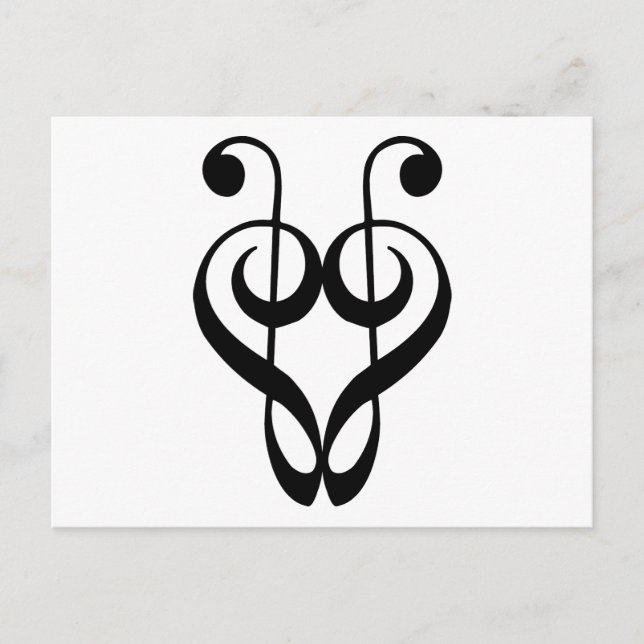 Treble clef heart (black) postcard (Front)