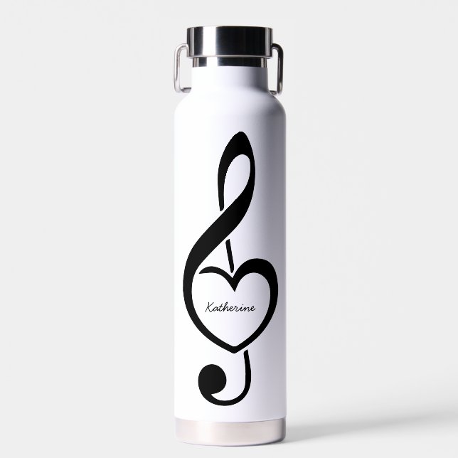 Treble Clef Heart Music Note Personalised Water Bottle (Front)