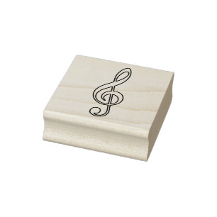 Treble clef in Black Lines Silhouette  Rubber Stamp