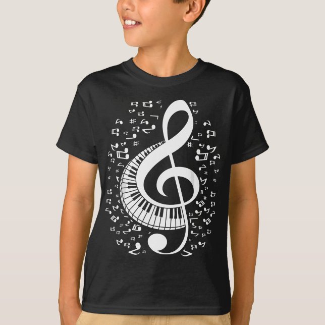Treble Clef Keyboard Classical Music Notes Pianist T-Shirt (Front)