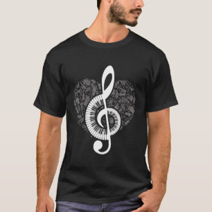 Treble Clef Love Keyboards Heart Piano T-Shirt