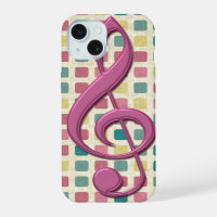 Treble Clef Mosaic Pattern Pink and Teal