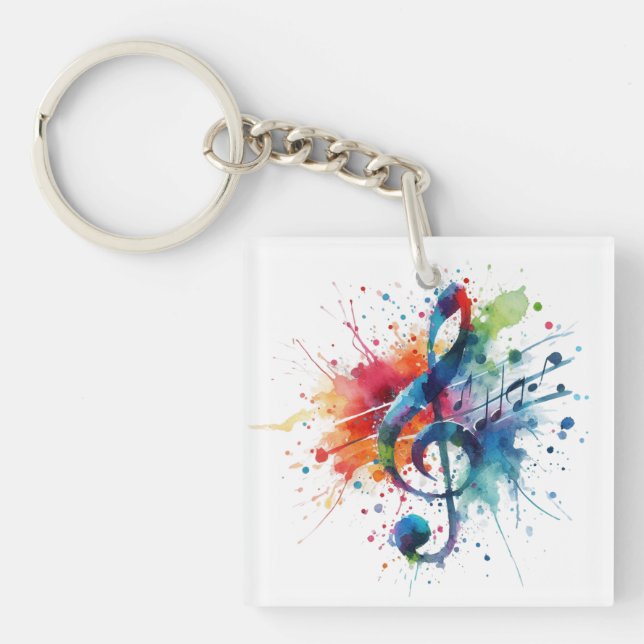 Treble Clef Music Digital Art Key Ring (Front)