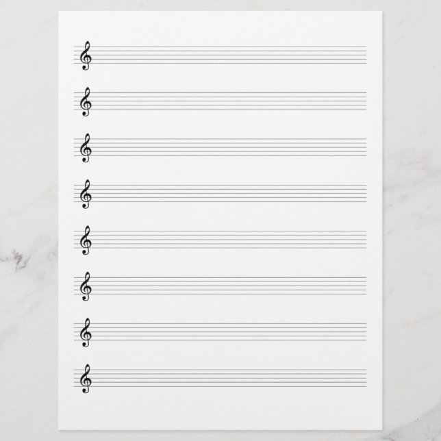 Treble Clef Music Manuscript Paper Staffs Blank Custom Letterhead (Front)